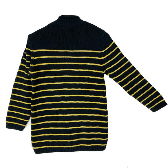 Vintage TOMMY HILFIGER Sweater Men M Stripe Navy Yellow Logo-Crest Thick Knit - Picture 2 of 8